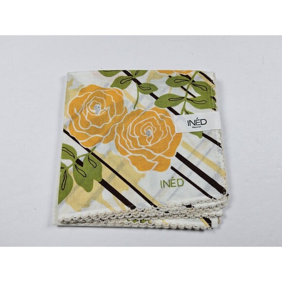 INED Yohji Yamamoto Floral Latice Trim Handkerchief Neckerchief Bandana Scarf - Picture 1 of 3